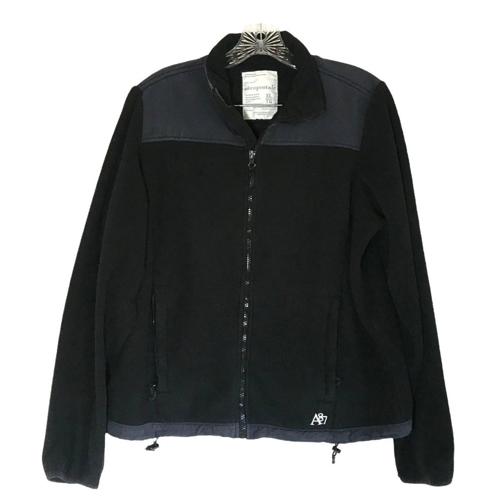 Aeropostale Womens Full Zip Fleece Jacket in Black Size XL